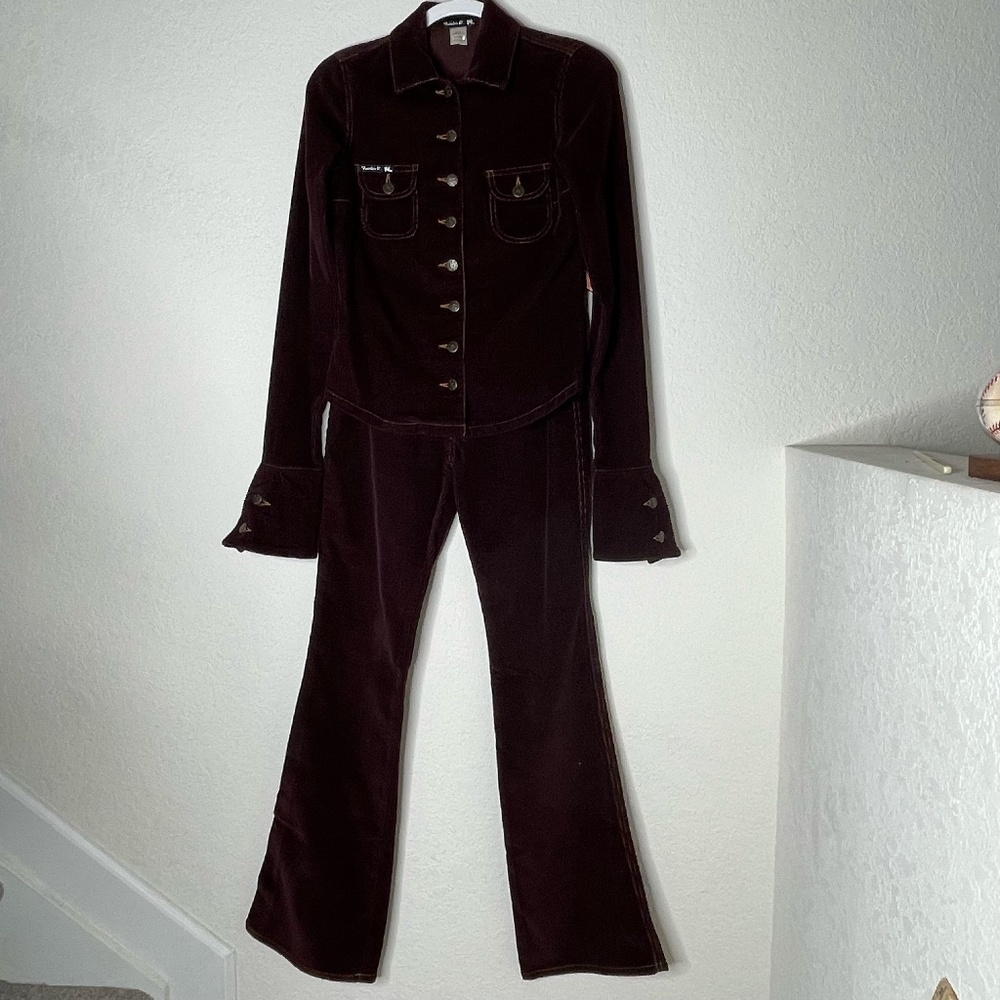 Frankie B. 2 Piece Set Corduroy Flared Jacket Sz M6 & Pants S4 Brown Made In USA